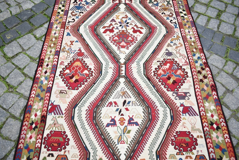 Caucasian Sumak Kilim Rug 42'' x 71'' Awesome Animal Figure Shahsavan Kilim Rug