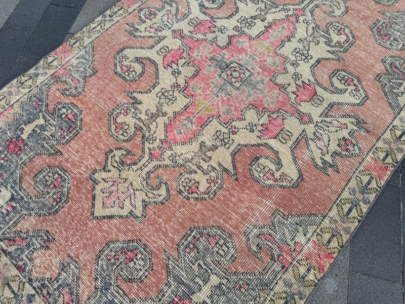 Vintage Turkish Rug 4.3x7.2 Ft Handmade Wool Oushak Area Rug Pink Floral gallery