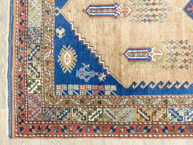Antique Blue Pink Green Turkish Oushak Rug 5.3x9.3 ft Hand Woven Vintage Carpet gallery