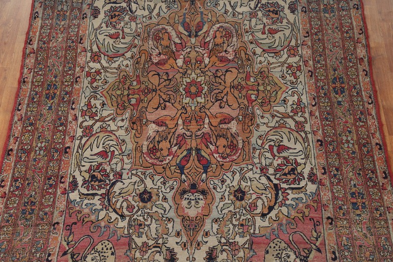 Pre-1900 Animal Design Vegetable Dye Handmade Kirman Ravar Antique Rug 6x12 gallery
