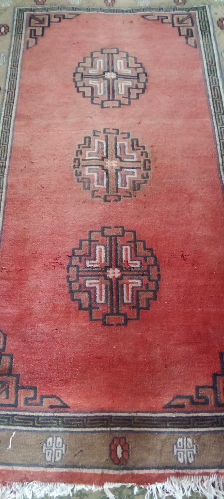 Tibetan Tibet Nepal red Color woolen wool monks rug vintage 3x6 ft gallery