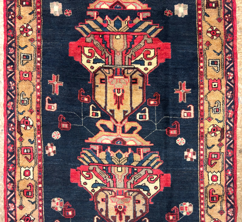 Vintage Ardebil Runner Rug 4x11 Hand Knotted Wool Tribal Navy Geometric Oriental gallery