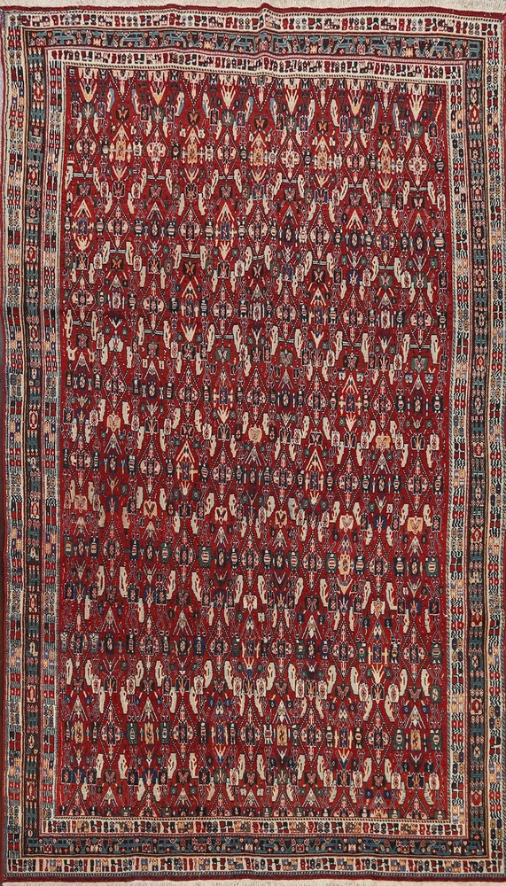Vegetable Dye Tribal Area Rug 6x9 Ft Hand-Knotted Red Oriental Wool Carpet