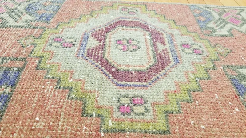 Primitive Antique 1900-1930's Wool Pile, 1'5' x 2'11" Vegy Dye Tribal Rug gallery