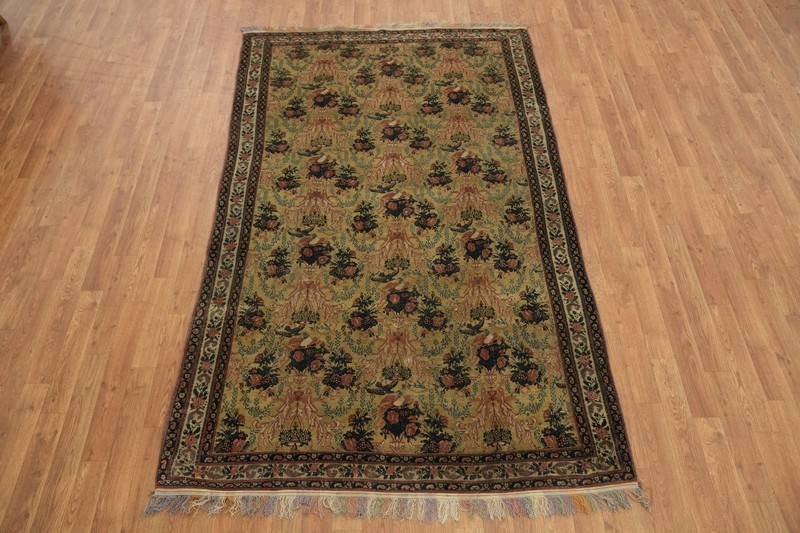 Pre-1900 Antique Style 7x5 Hand-Knotted Wool Floral Tribal Rug in Gold & Cream gallery