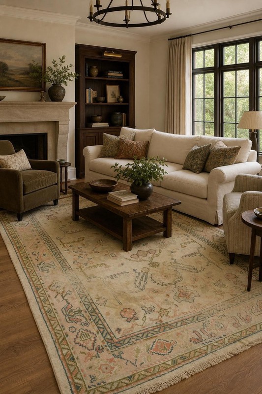 Pre-1900 Antique 7x9 Oushak Hand-Knotted Wool Turkish Area Rug in Soft Tones gallery
