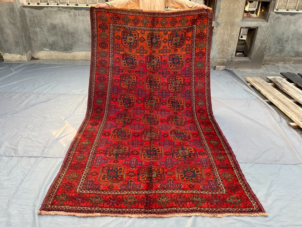 5'3x9'4 ft Antique Turkmen Bukhara Rug Hand Knotted Wool Low Pile Tribal Carpet