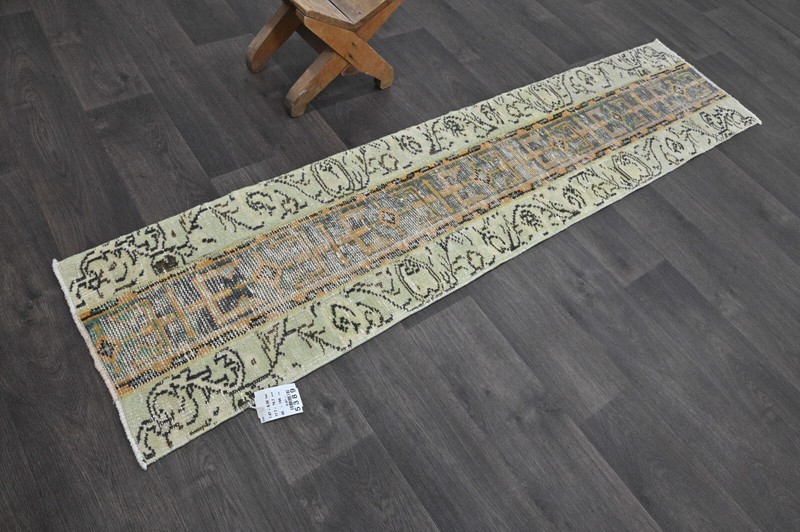 Vintage Turkish Runner Rug 2x6ft Wool Anatolian Handmade Hallway Oushak GREEN gallery
