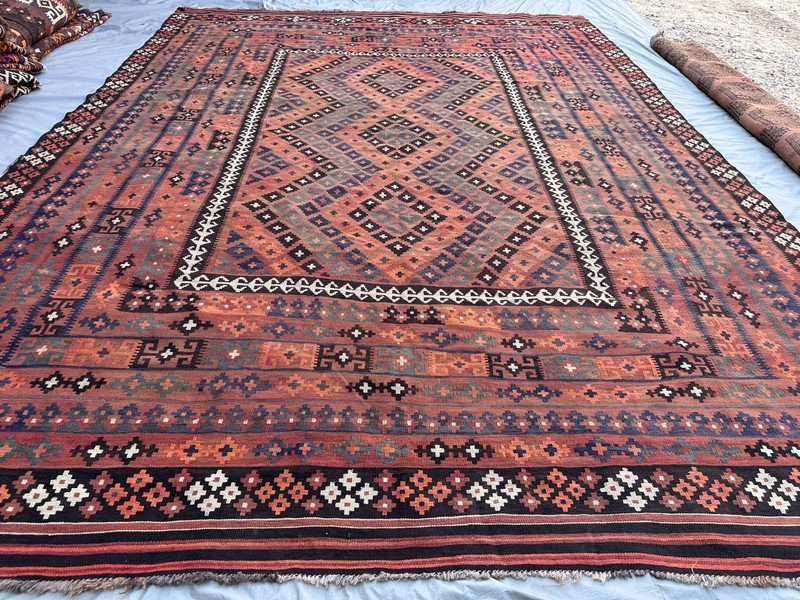 Coral Terracotta Faded Kilim Rug 9'8x13'1 Turkish Antique Tribal Boho decor gallery