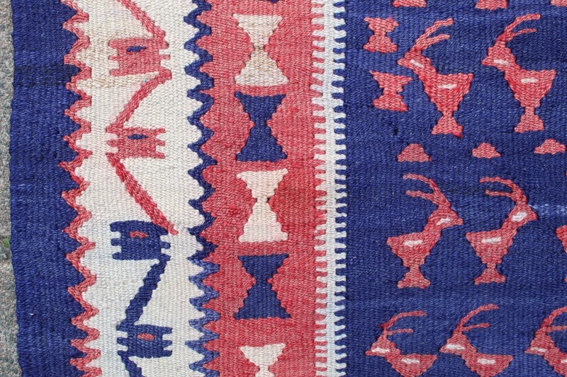 Vintage Traditional Hand Made Oriental Wool Cotton Blue Pink Long Kilim 250x130 gallery
