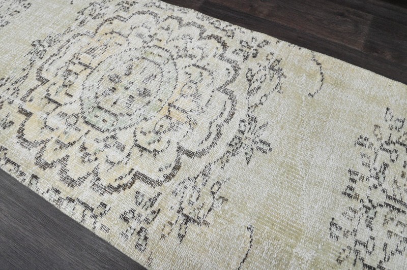 Vintage Turkish Runner Rug 2x8ft BEIGE Handmade Anatolian Oushak Hallway Wool gallery