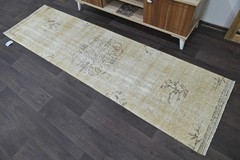 Vintage Turkish Runner Rug 2x8ft BEIGE Handmade Anatolian Oushak Hallway Wool