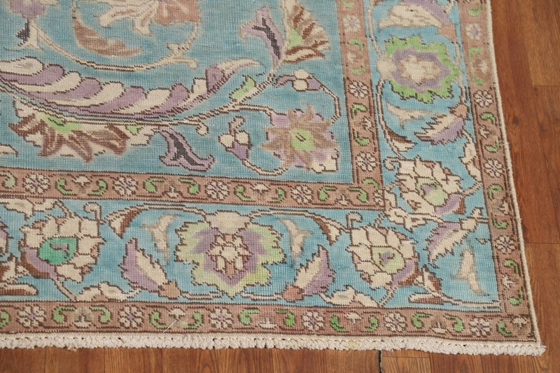 Light Teal Green Over-Dyed Floral Tebriz Rug 7x10 Wool Hand-made Room Size Rug gallery