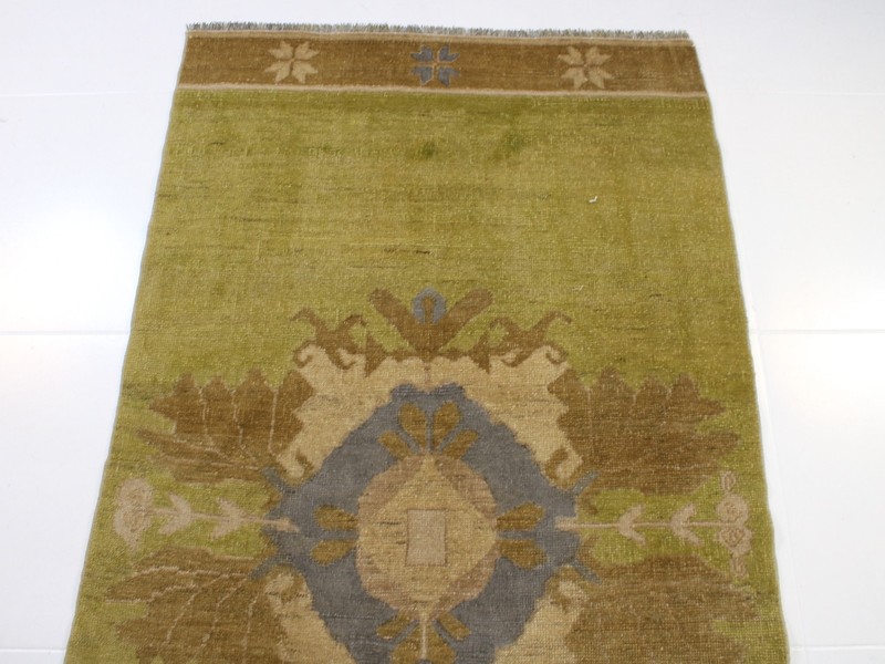 3x13 Green Runner Rug, Handmade Turkish Rug, Vintage Geometric Rug, 3.1x12.5 Ft gallery