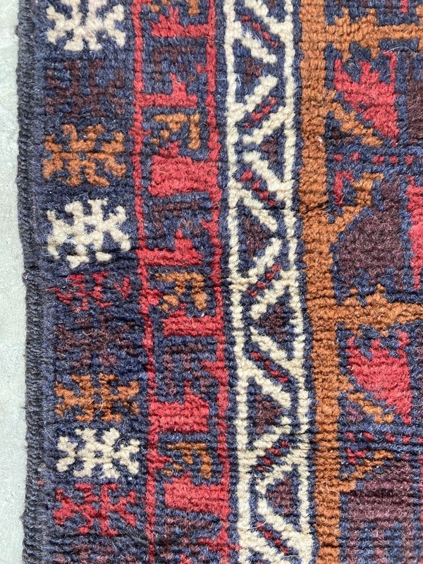 Vintage Traditional Handmade Geometric Motif Oriental Wool Floor Rug 147x92 cm gallery