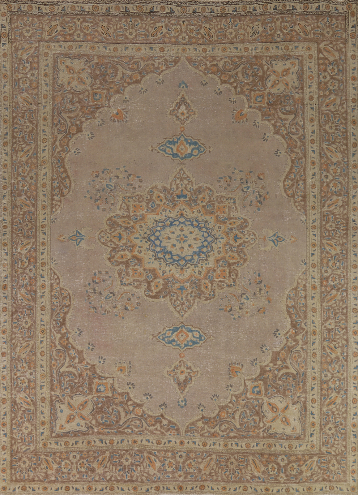 Light Brown Medallion Wool Tebriz Vintage Hand-knotted Room Size Area Rug 10x12 gallery