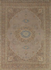 Light Brown Medallion Wool Tebriz Vintage Hand-knotted Room Size Area Rug 10×12