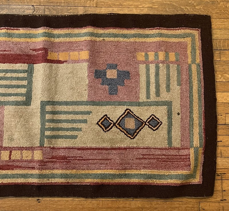 Mid-Century Geometric Throw Rug w/ Pastel Red/Pink/Light Blue, 46 X 25 3/4 gallery