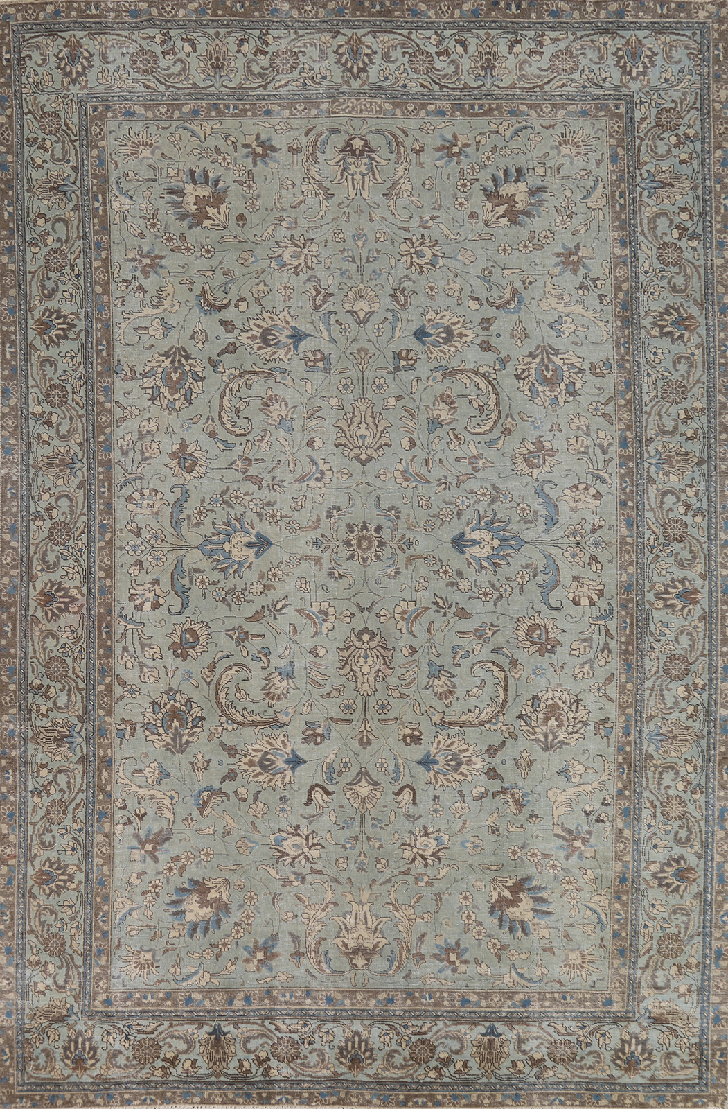 Handmade Sage Green Floral Tebriz Area Rug 7x11 Vintage Over-Dyed Room Size Rug gallery