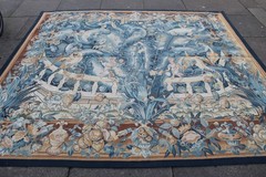 Vintage Hand Made French Design Original Wool Green Aubusson Tapestry 249x224cm