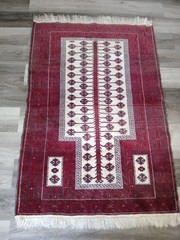 Antique Handmade Turkoman Balouchi Prayer Rug Khamesh