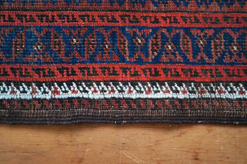 46" x 26" Afghan Balouch Hand-Knotted Tribal Rug ~ Red, Dark Blue, White, Brown gallery