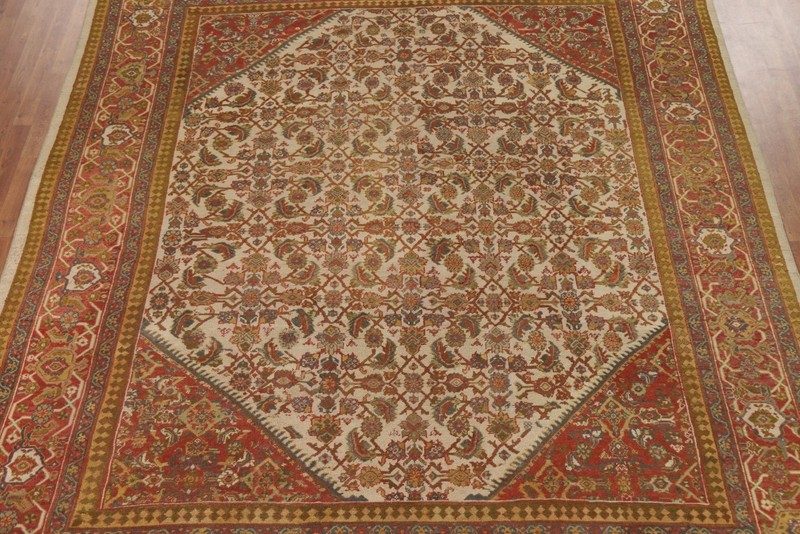 Classic Ivory/ Rust Antique Rug pre-1900 Hand-made Living Room Carpet 10x13 gallery