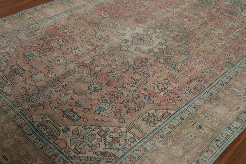 Pink Wool Distressed Tebriz Vintage Area Rug 7x9 Hand-knotted Living Room Carpet gallery