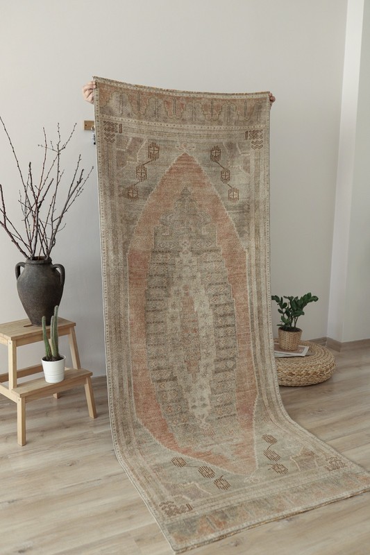 3x8 Vintage Turkish Runner Rug, Hand Knotted Wool Hallway Rug,Oushak Runner, gallery