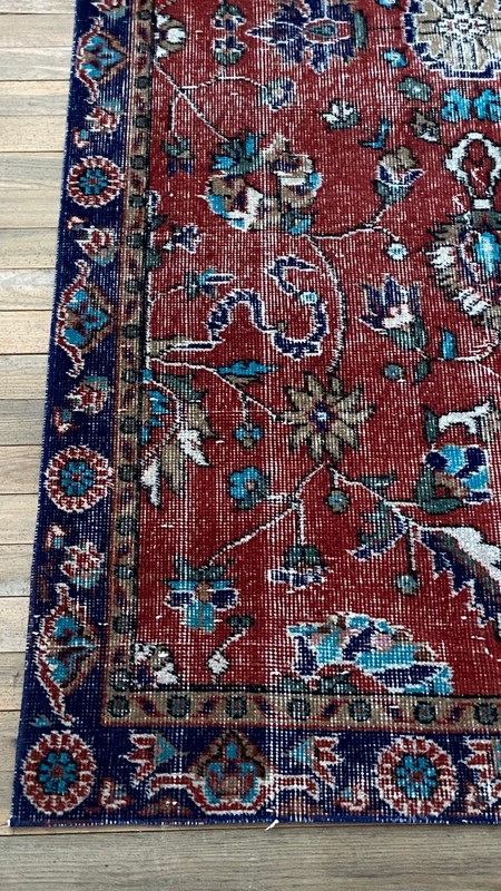 Hand-Knotted Turkish Vintage Red Carpet, Anatolian Oriental Carpet 3.4x6.6 feet gallery