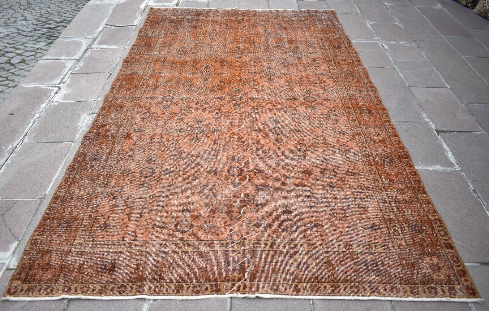 Vintage Turkish Rug 6 x 10 ft Anatolian Over Dyed Rug Painted Wool Area Rug gallery
