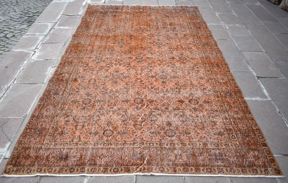 Vintage Turkish Rug 6 x 10 ft Anatolian Over Dyed Rug Painted Wool Area Rug