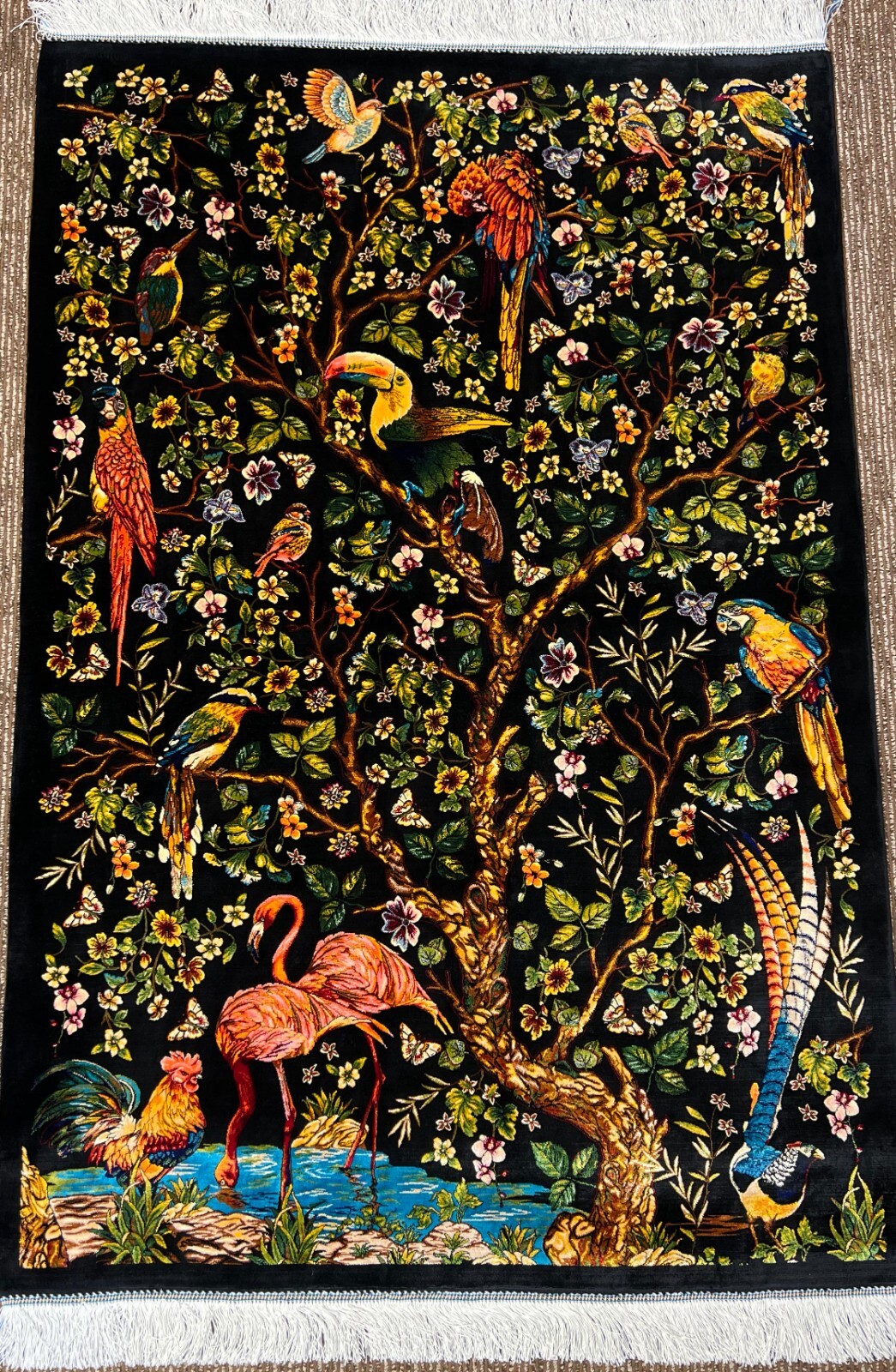 Silk Rug 3 x 5 Feet Black Background Tree of Life Design gallery