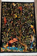 Silk Rug 3 x 5 Feet Black Background Tree of Life Design
