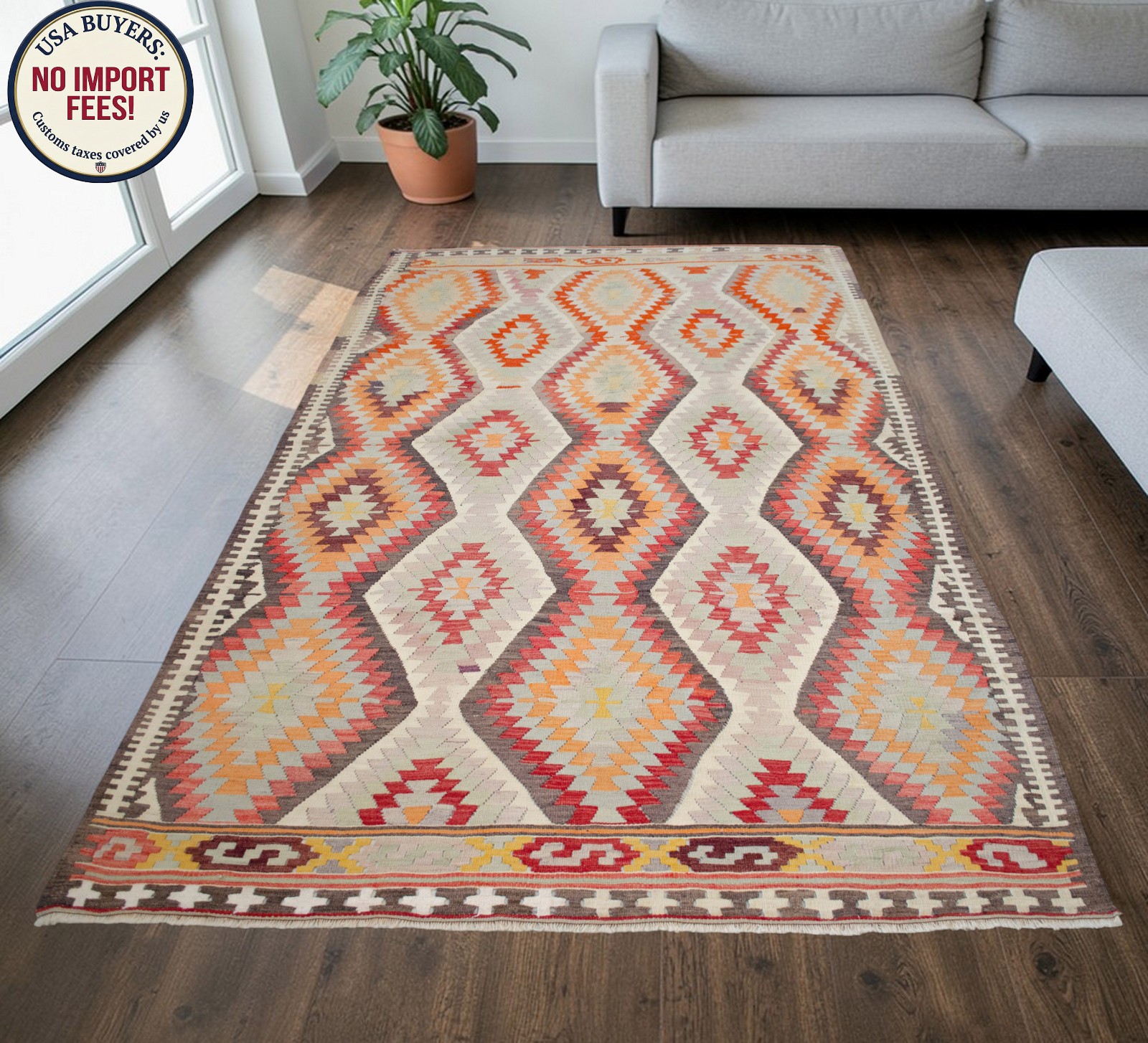 Vintage Turkish Rug Kilim Hand Woven Living Room Rug Home Decor - 5′8″ × 9′6″ gallery