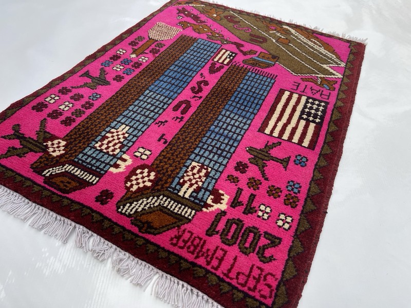 78x59 Cm War rug 9/11 twin towers Wool War Rug Afghan War Rug Handicrafts #314 gallery