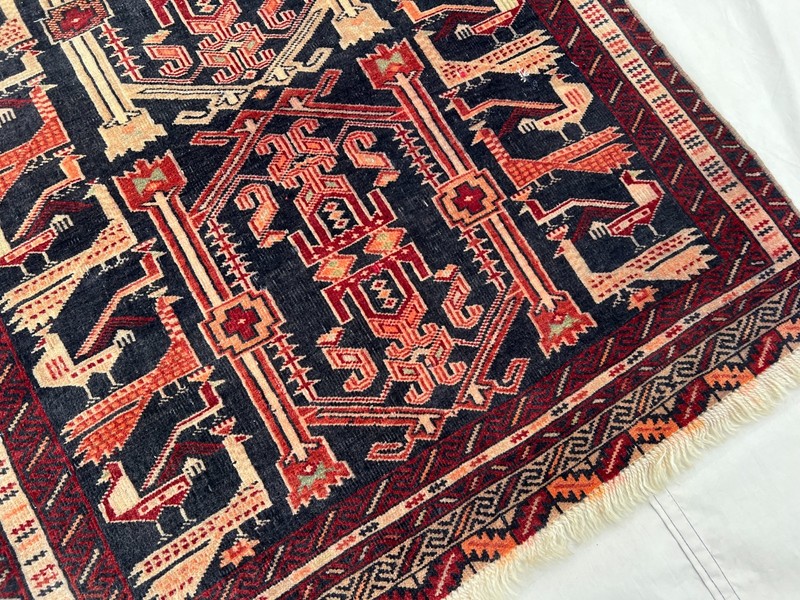 COLLECTORS' ITEM Vintage Stunning Peacock Shikargah Pictorial Tribal Belouch Rug gallery