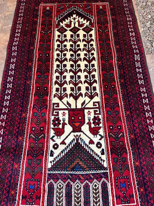 3'4 x 6 Prayer Rug Bird Design Vintage Nomadic Oriental Handmade Wool Area Rug gallery
