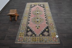 Oushak Turkish Vintage Rug 4×7 Kilim Rug Anatolian Handmade Boho Decor PEACH