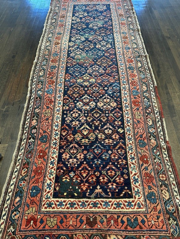 Spectacular Antique Kurdish Runner c.1920 Very Rare Stunning Natural Dyes 3’7x11 gallery