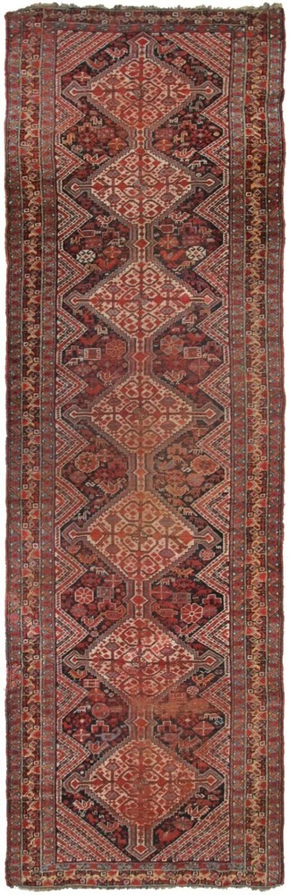 3x10 Rare Antique Handmade Wool Runner Red Tribal Geometric Shabby Chic Rug