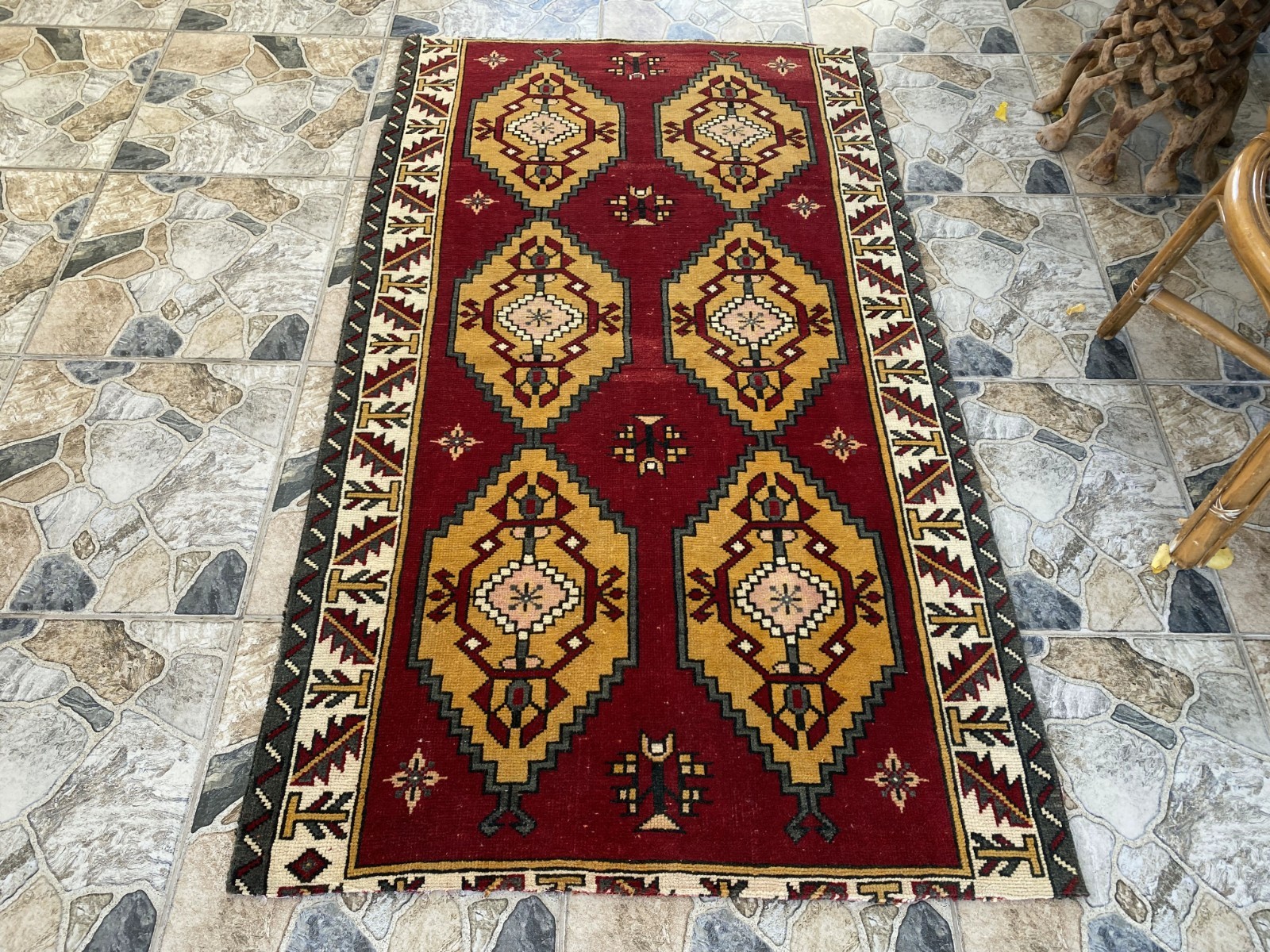 1980s Geometric Turkish Vintage Area Tribal Handmade Anatolian Rug 3.2x5.6 ft gallery