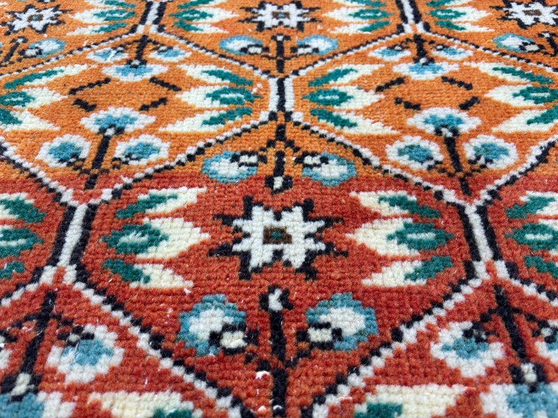 3x6 Vintage Turkish Runner, Hand-Knotted Wool Rust & Emerald Green Hallway Rug gallery
