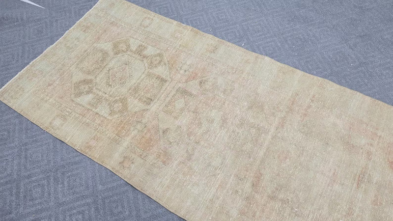 Neutral Turkish Runner Rug 4x12 Vintage Oushak Cream Brown Blush Beige Runner gallery