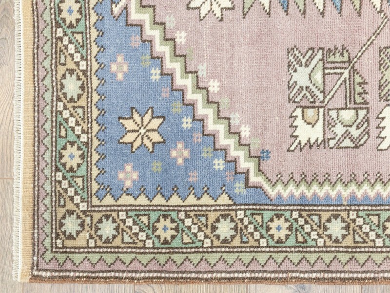 3'3''x5'11'' Vintage Soft Pink Blue Oushak Small Rug,Antique Turkish Ushak Rug gallery