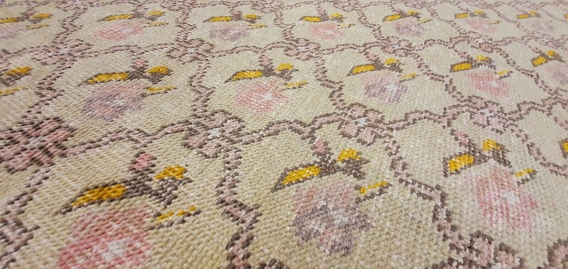 Antique 1930-1940's Natural Dye Distressed Wool Pile Oushak Area Rug 4'6" x7'2" gallery