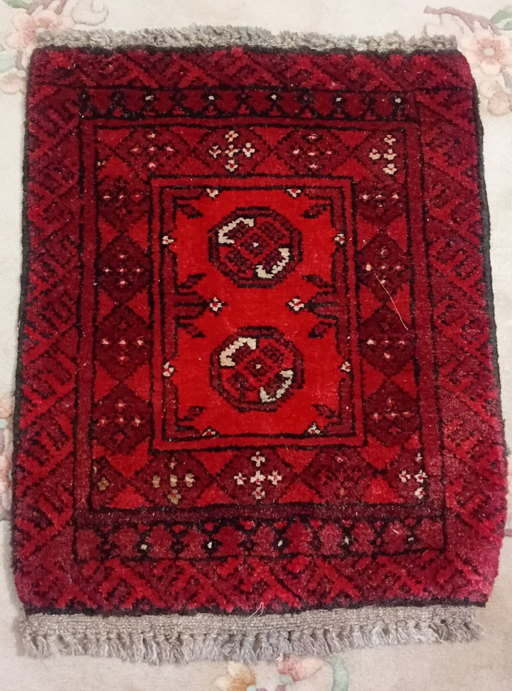 Vintage Floor Mate Afghan Handmade Red Small Rug 2x3 Ft Wool 20x27 Inches gallery