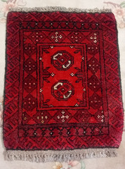 Vintage Floor Mate Afghan Handmade Red Small Rug 2×3 Ft Wool 20×27 Inches