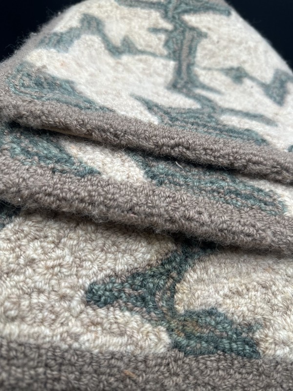 Vintage Lambs Wool Carpet Rug Squares 12"x 12" Leaf pattern Ivory Green Set of 4 gallery