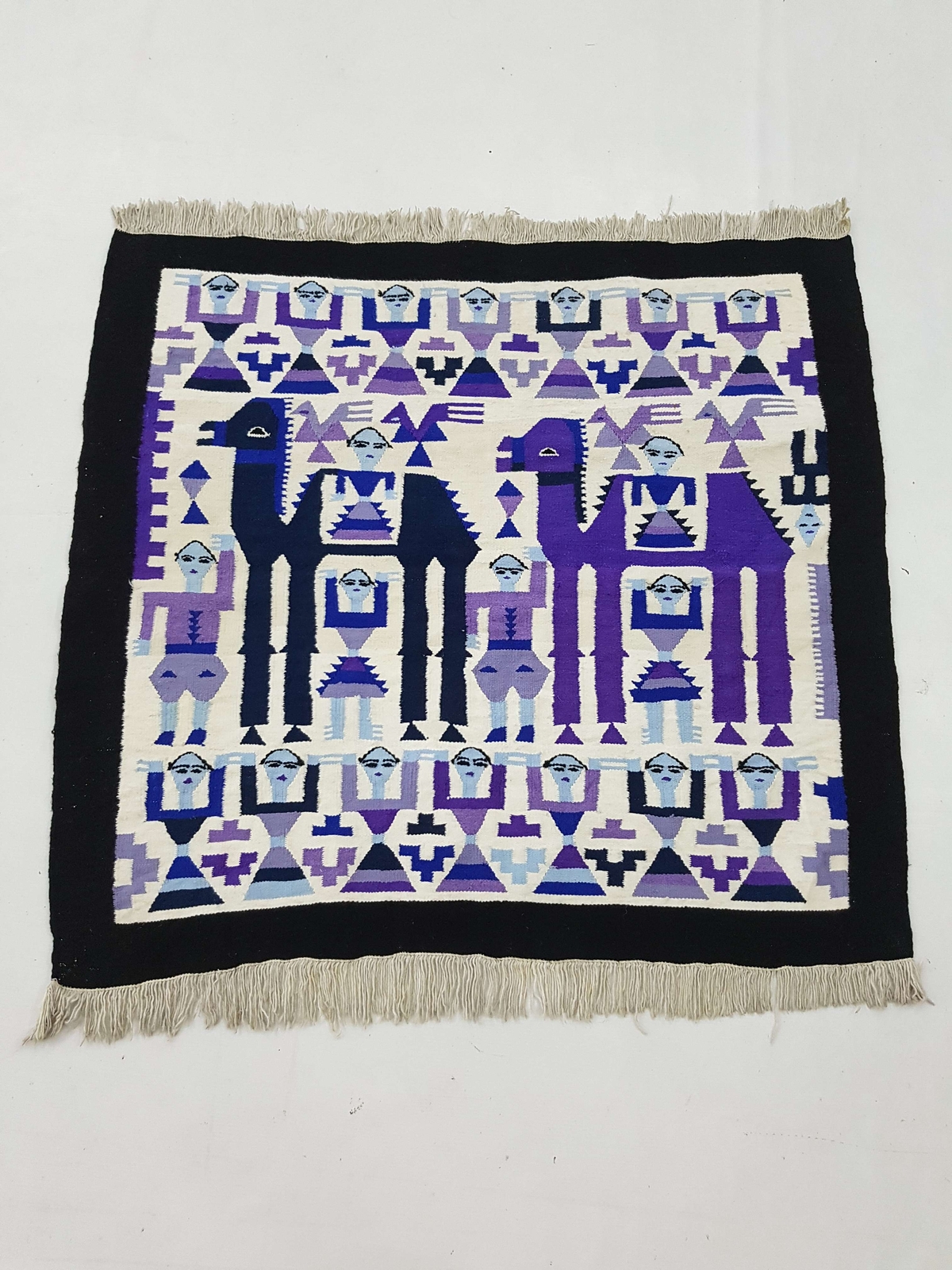 Vintage Handmade Peruvian Pictorial Multicolor Kilim Rug Carpet 98x88cm gallery